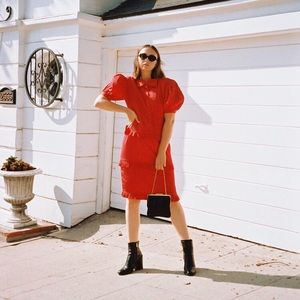 Vintage Dresses - Vintage | Red Puff Sleeve Dress Vintage Dresses - Vintage | Red Puff Sleeve Dress